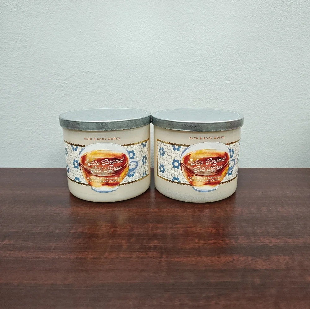 Bath & Body Works White Barn WHITE CARAMEL COLD BREW 3-Wick Candles - Set of 2